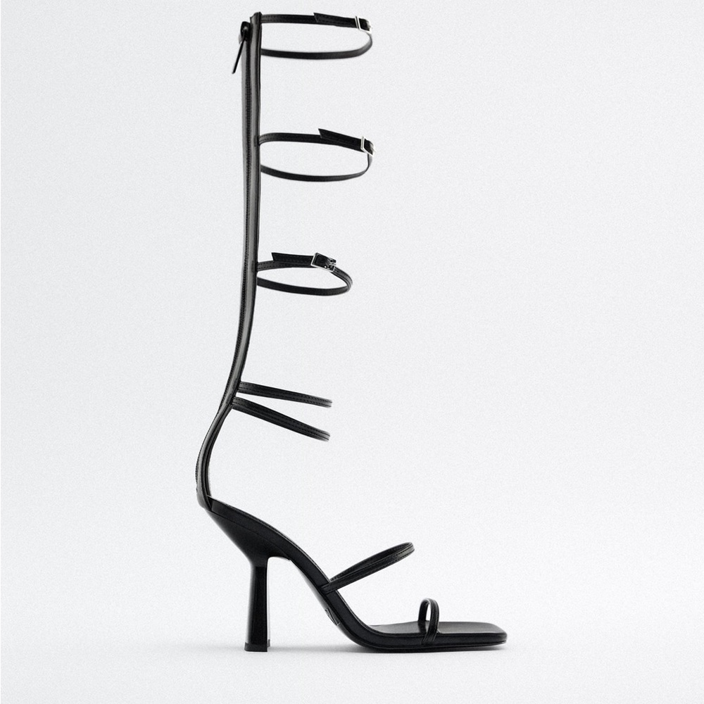 NWT. Zara Black Strappy Heeled Sandals. Size 6.